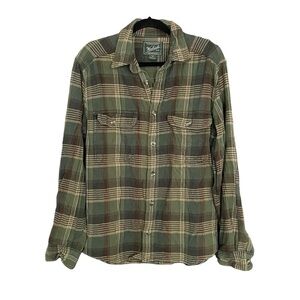 WOOLRICH Men’s Plaid Flannel Button Front Long Sleeve Shirt Green Tan Brown M